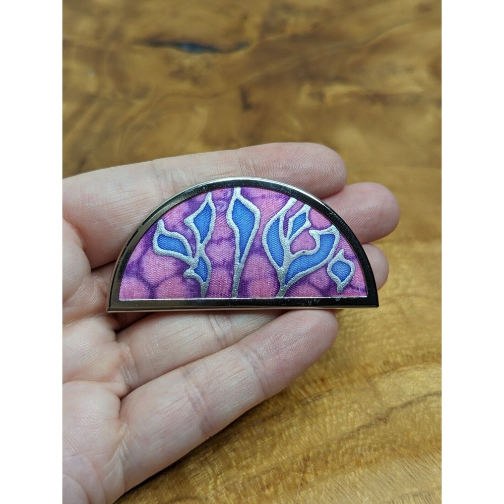 Half Moon Shape Handmade Pink Fabric Brooch Vintage Silver Pin Lagenlook